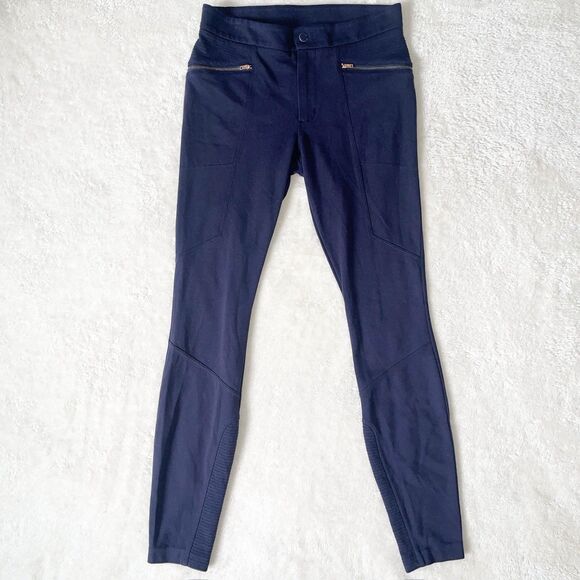 ATHLETA Womens Pants Size 4 Ponte Moto 2 Navy Zippered Pockets Full Length - Picture 1 of 13